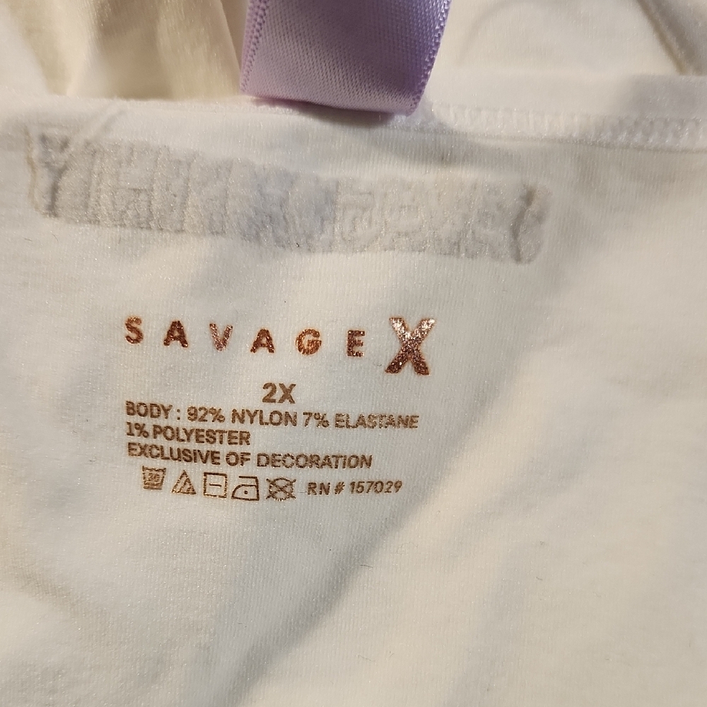 Savage X Fenty White Slim-Strap Scoop‎ Bodysuit with Logo Seamless Teddy Size 2X - Picture 5 of 12